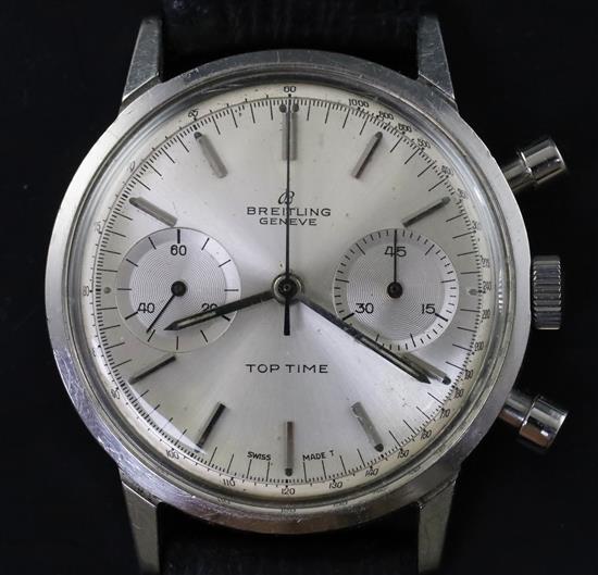 A gentlemans 1960s stainless steel Breitling Top Time manual wind wrist watch,
